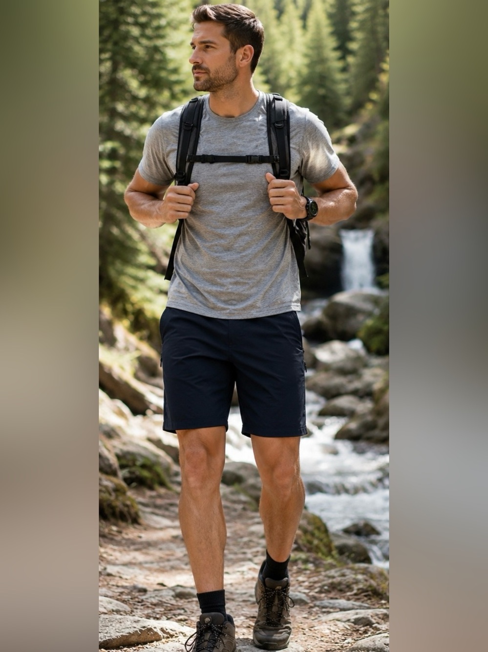Gerry Men’s Black Hiking Trail Shorts Stretch Zip Pocket Outdoor Activewear Sz32
